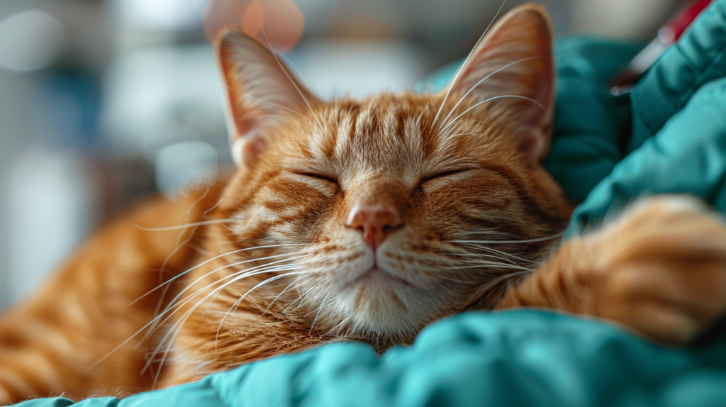 Sick cat with cancer complications from Feline Immunodeficiency Virus FIV infection