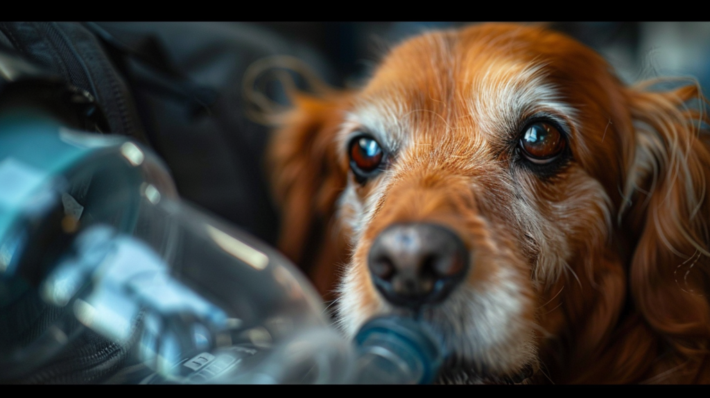 Dog showing breathing difficulties and respiratory distress from leptospirosis in dogs
