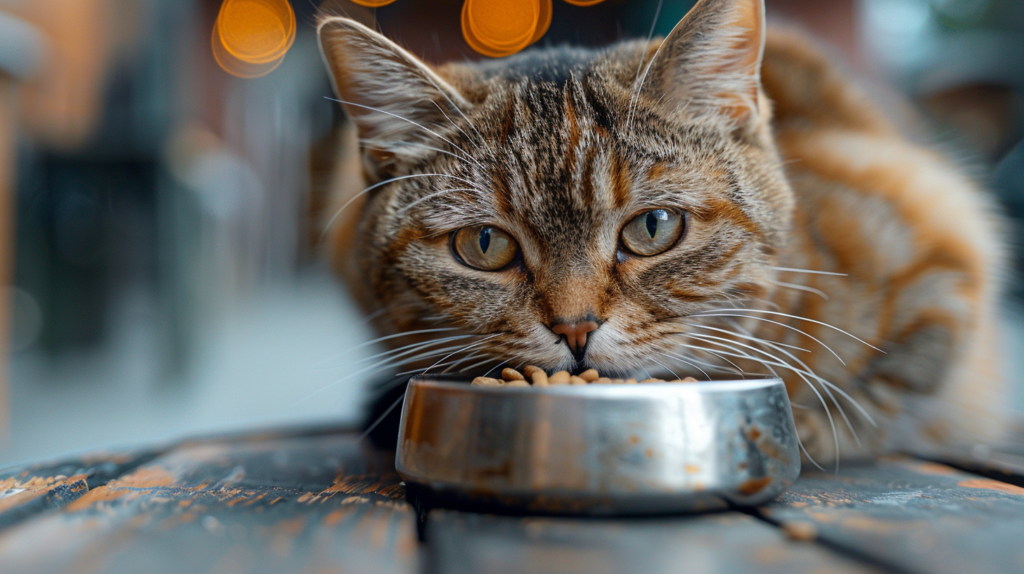 Cat struggling to eat food due to pain from gingivitis and dental disease