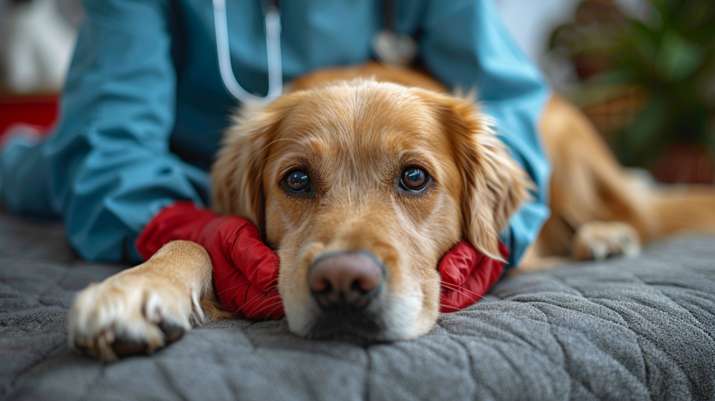 Lethargic dog with high fever showing systemic canine distemper illness symptoms