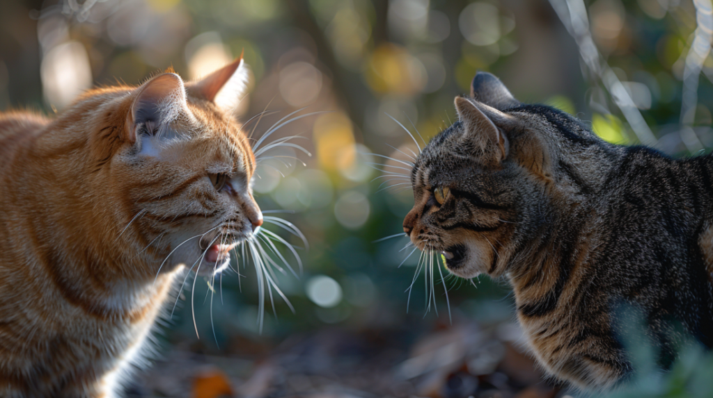 Cats fighting showing how Feline Immunodeficiency Virus FIV transmits through bite wounds