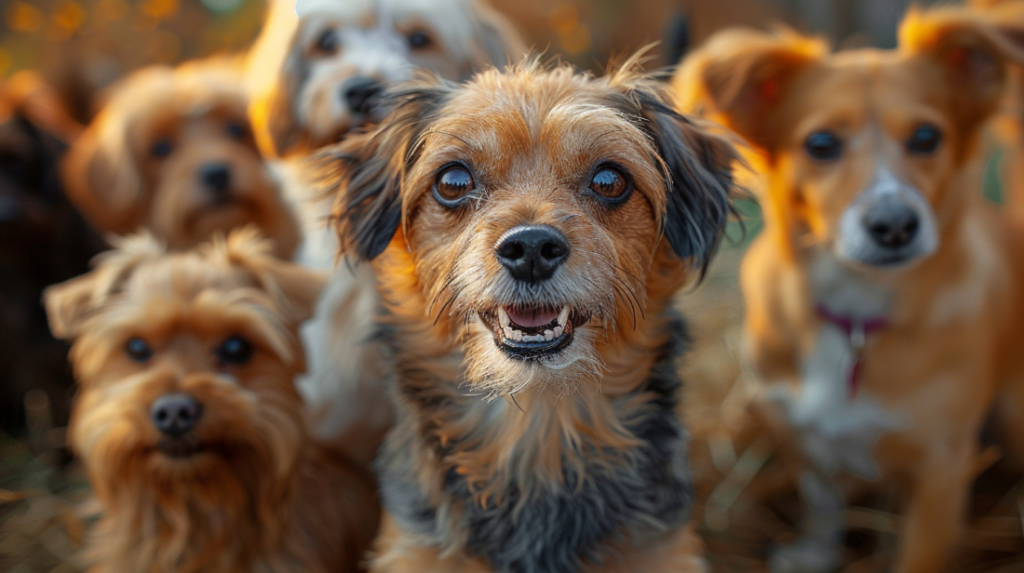 Dogs in contact showing canine distemper transmission through airborne droplets