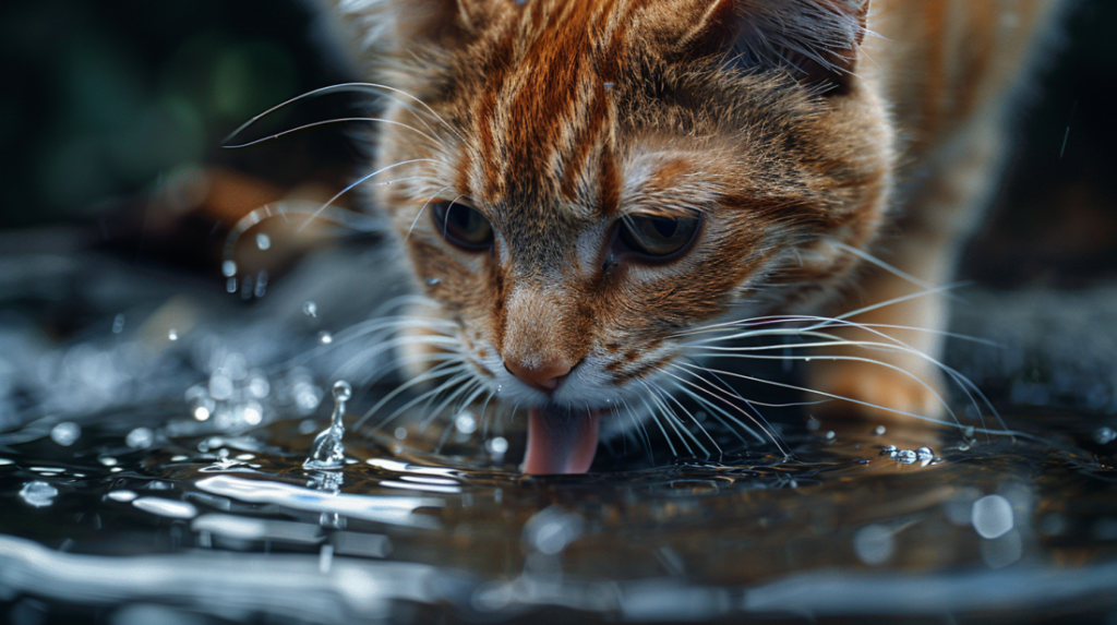 Cat with chronic kidney disease drinking excessive water showing increased thirst symptoms
