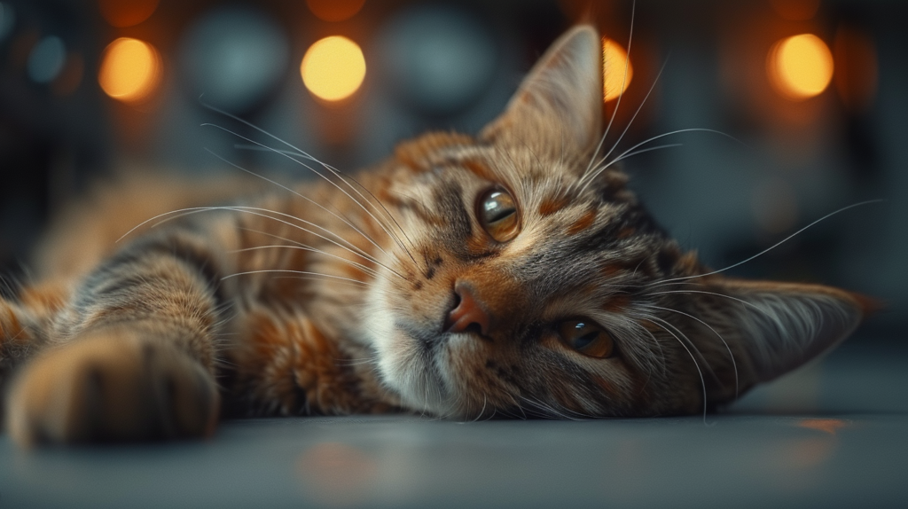 Weak lethargic cat collapsing due to severe cat poisoning systemic effects