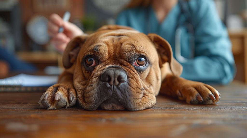 Lethargic tired dog showing low energy from intestinal worms in dogs infection