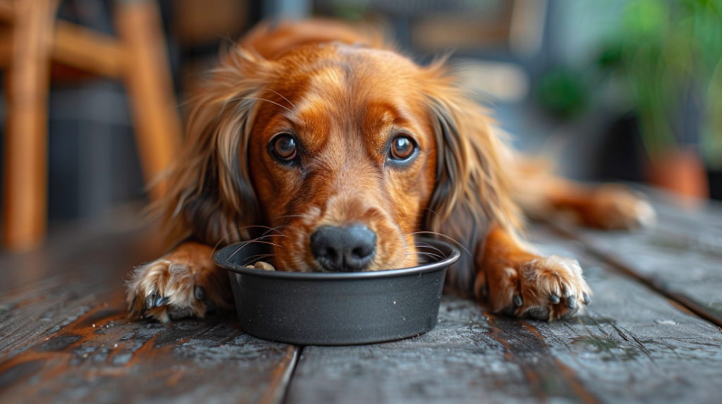 Dog refusing food showing appetite loss from leptospirosis in dogs infection
