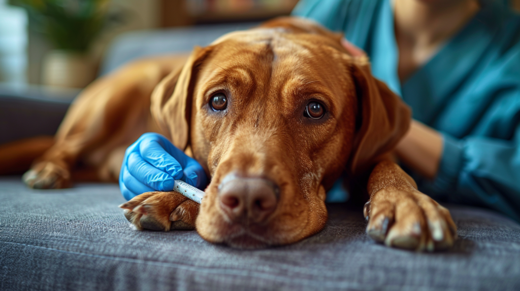 Lethargic dog with high fever showing acute leptospirosis in dogs symptoms