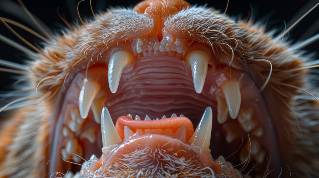 Anatomical diagram of cat teeth showing gingivitis and dental disease progression stages