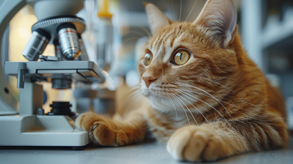 Medical illustration of Feline Immunodeficiency Virus FIV affecting cat immune system