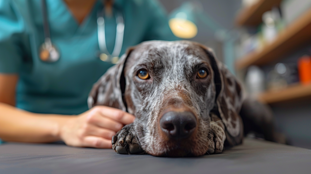 Dog experiencing severe vomiting and diarrhea from dog poisoning toxic ingestion
