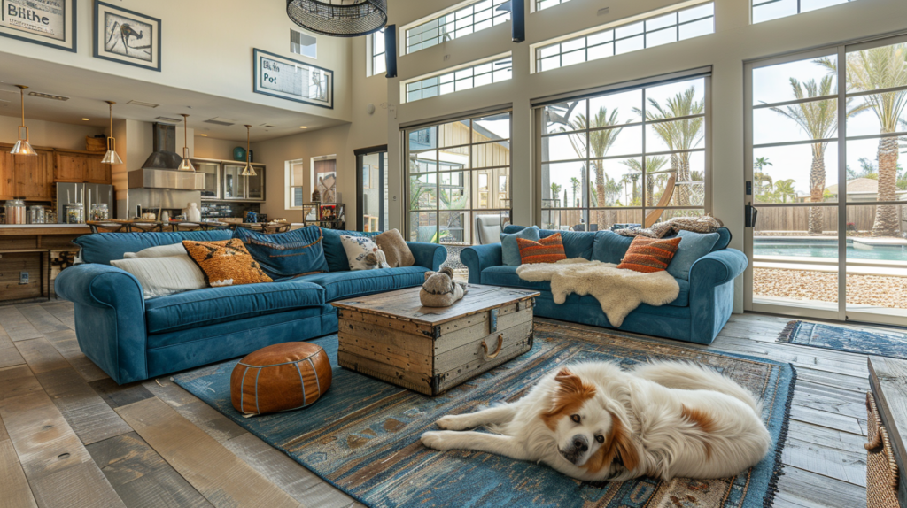 Multiple pet-friendly Airbnb listings showing amenities, features, and surprise elements in booking comparison layout