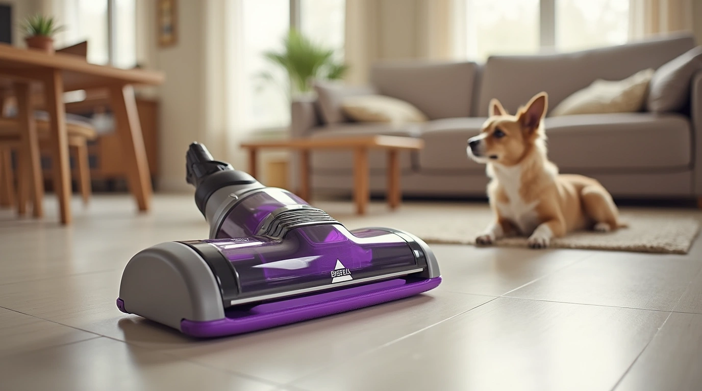 Bissell Pet Stain Eraser efficiently cleaning pet stains from carpets and upholstery with ease