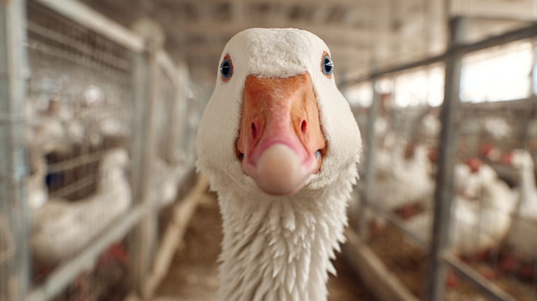 Goose with ammonia poisoning symptoms receiving urgent veterinary care with proper ventilation and housing
