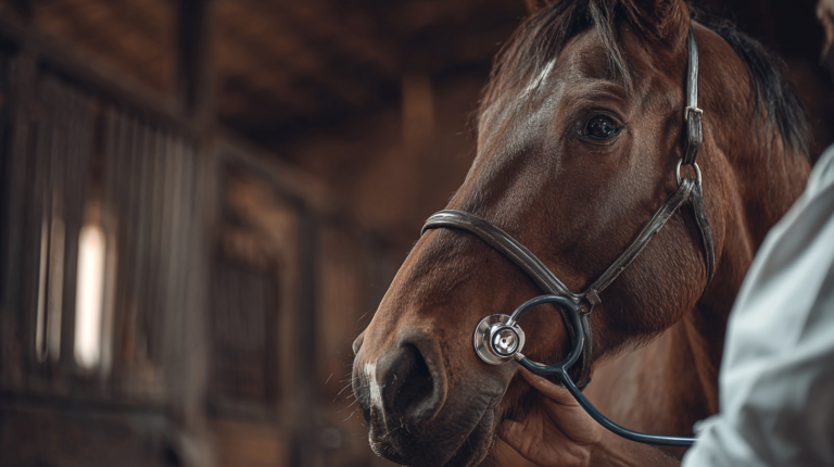 Horse with respiratory disease symptoms during professional veterinary lung examination for early detection