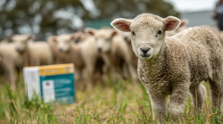 Healthy lambs with intestinal parasite prevention through deworming treatment and pasture management