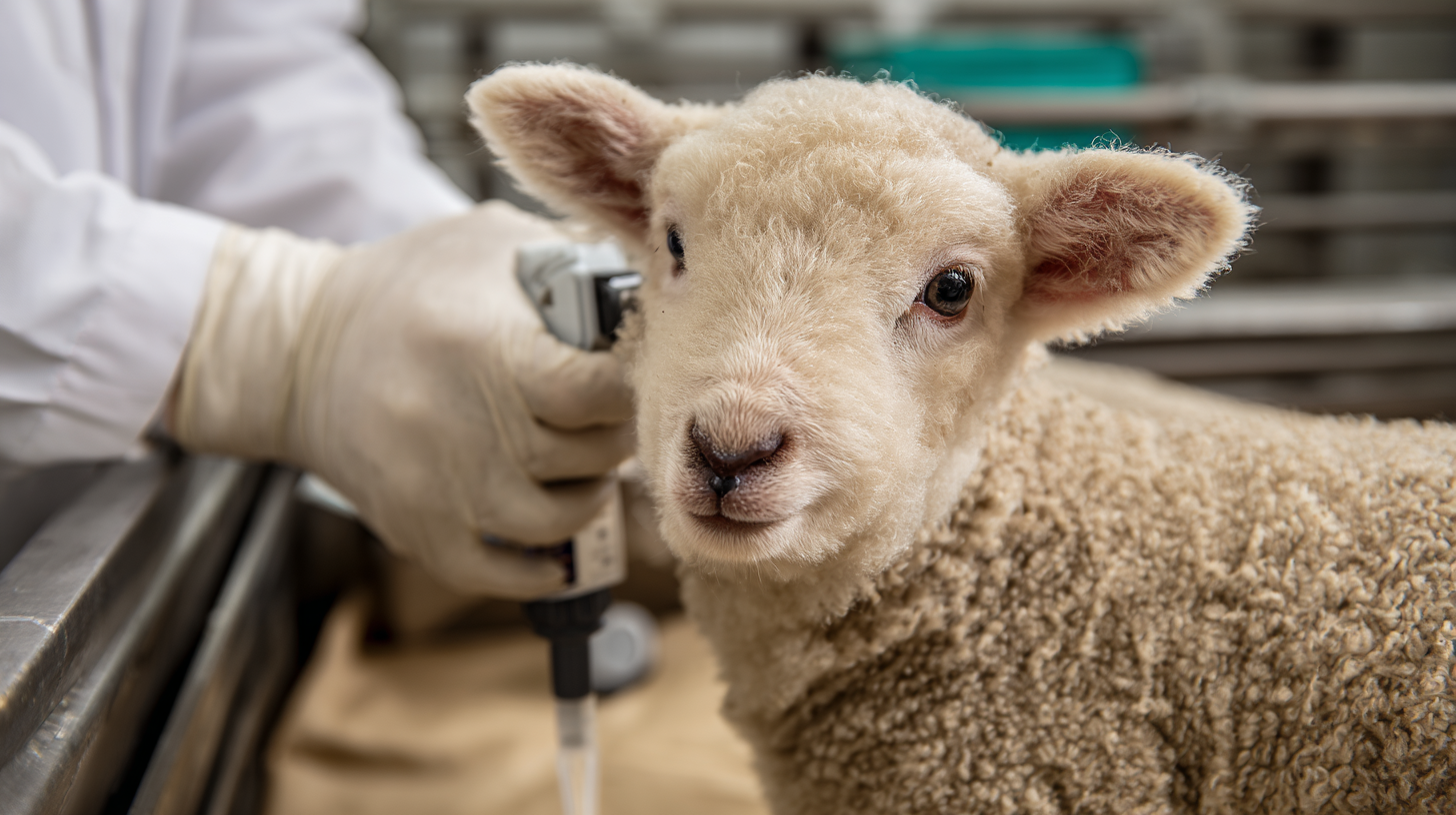 Lamb with Johnes disease warning signs during professional veterinary examination for early detection