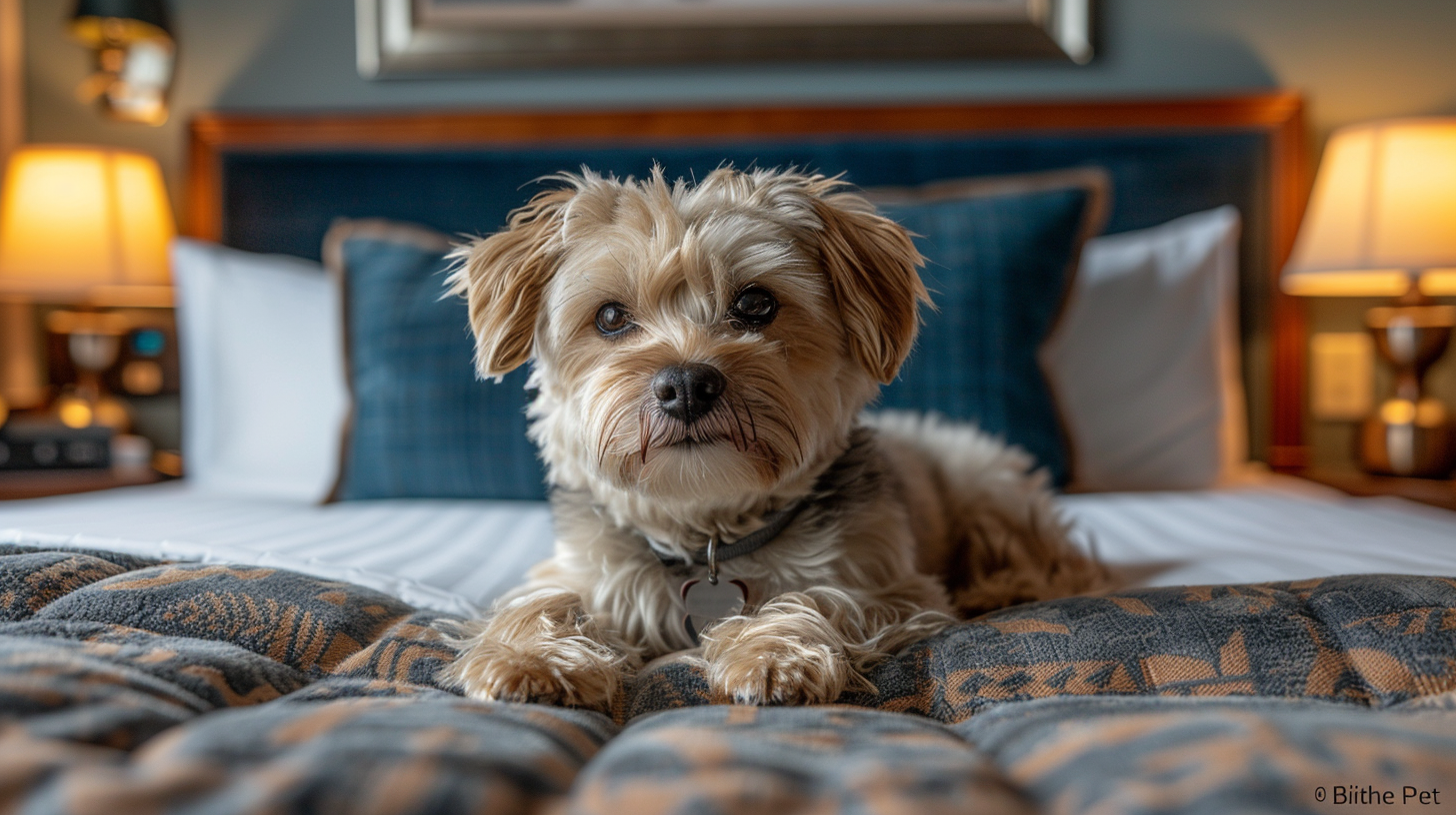 Luxury pet-friendly hotel lobby showing welcoming check-in area with families and pets being greeted by staff