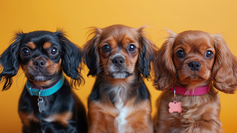 Adorable female dogs of various breeds with name tags, showcasing cute and loveable feminine dog names