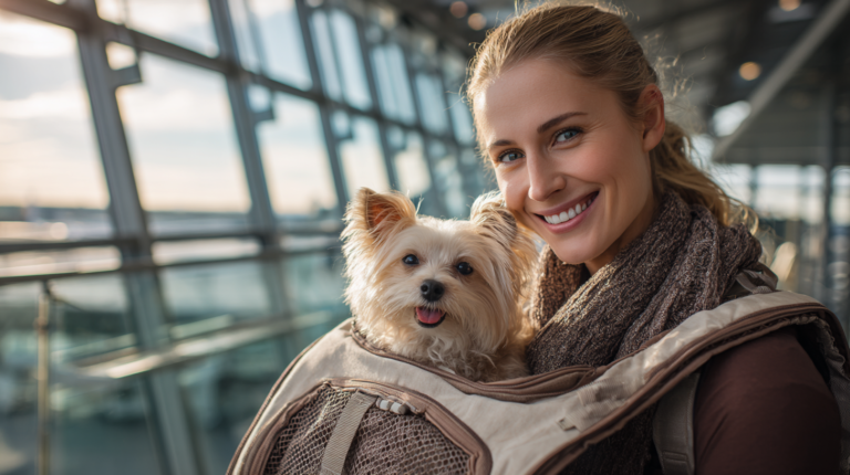 Best dog carriers showing comfortable small dog in premium airline-approved carrier at airport for safe travel