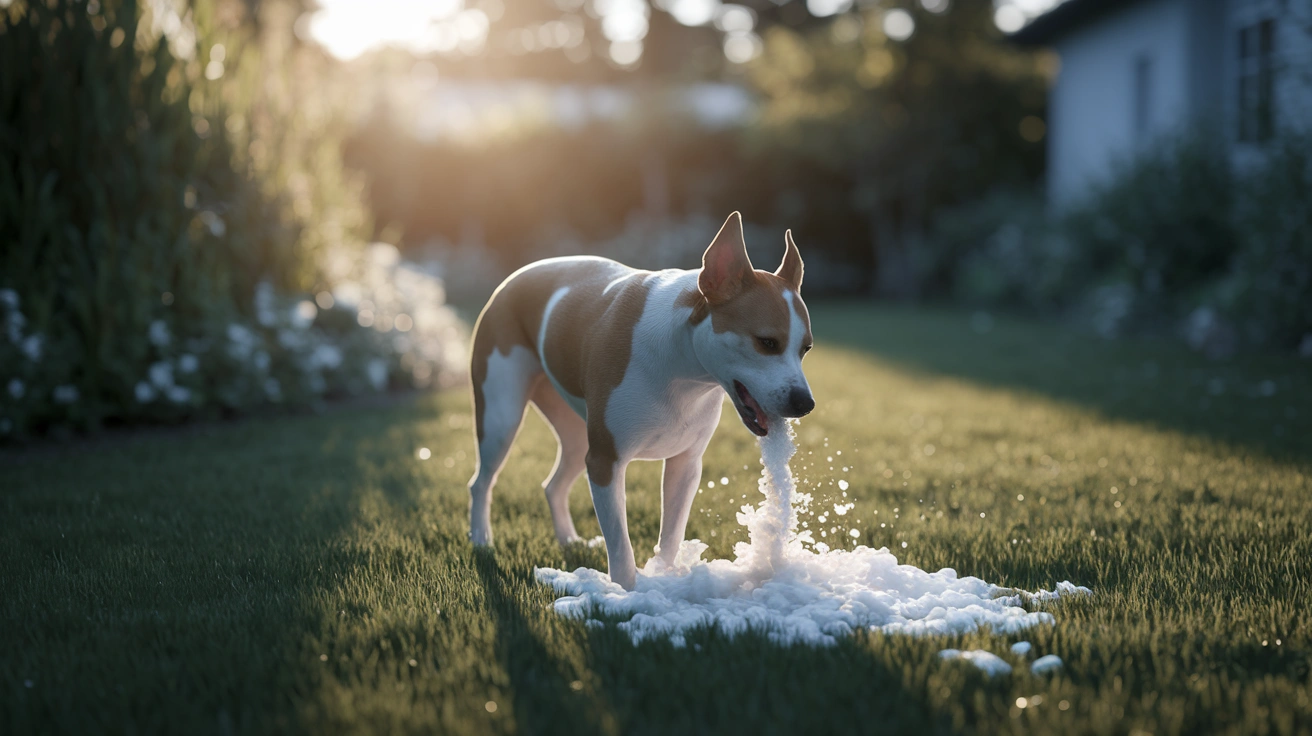 dog vomiting white foam