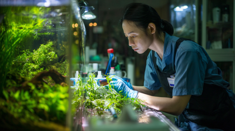 Fish with fungal infection receiving professional aquatic veterinary treatment with antifungal medications and quarantine care