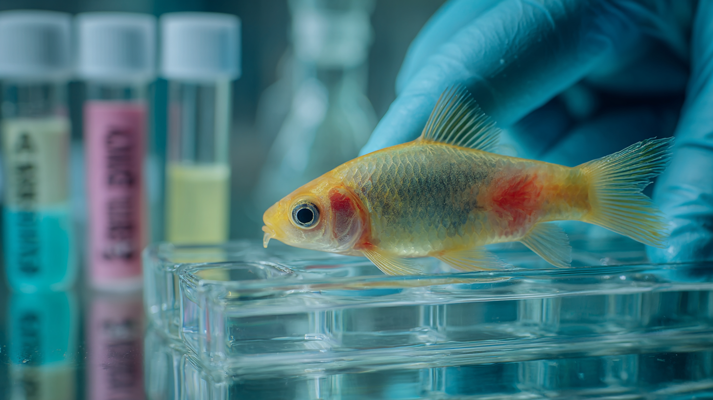 Fish with ammonia poisoning symptoms receiving emergency care with water testing and immediate treatment intervention