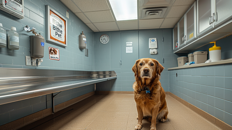 Welcoming free pet clinic with diverse families and pets entering community veterinary health center