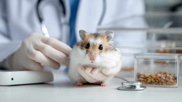 Diabetic rodent receiving professional veterinary monitoring with blood glucose testing and dietary management