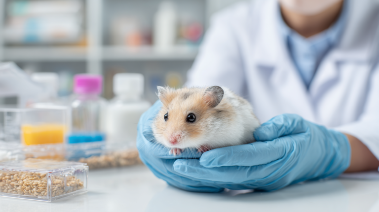 Hamster with enteritis receiving professional veterinary treatment with fluid therapy and digestive health care