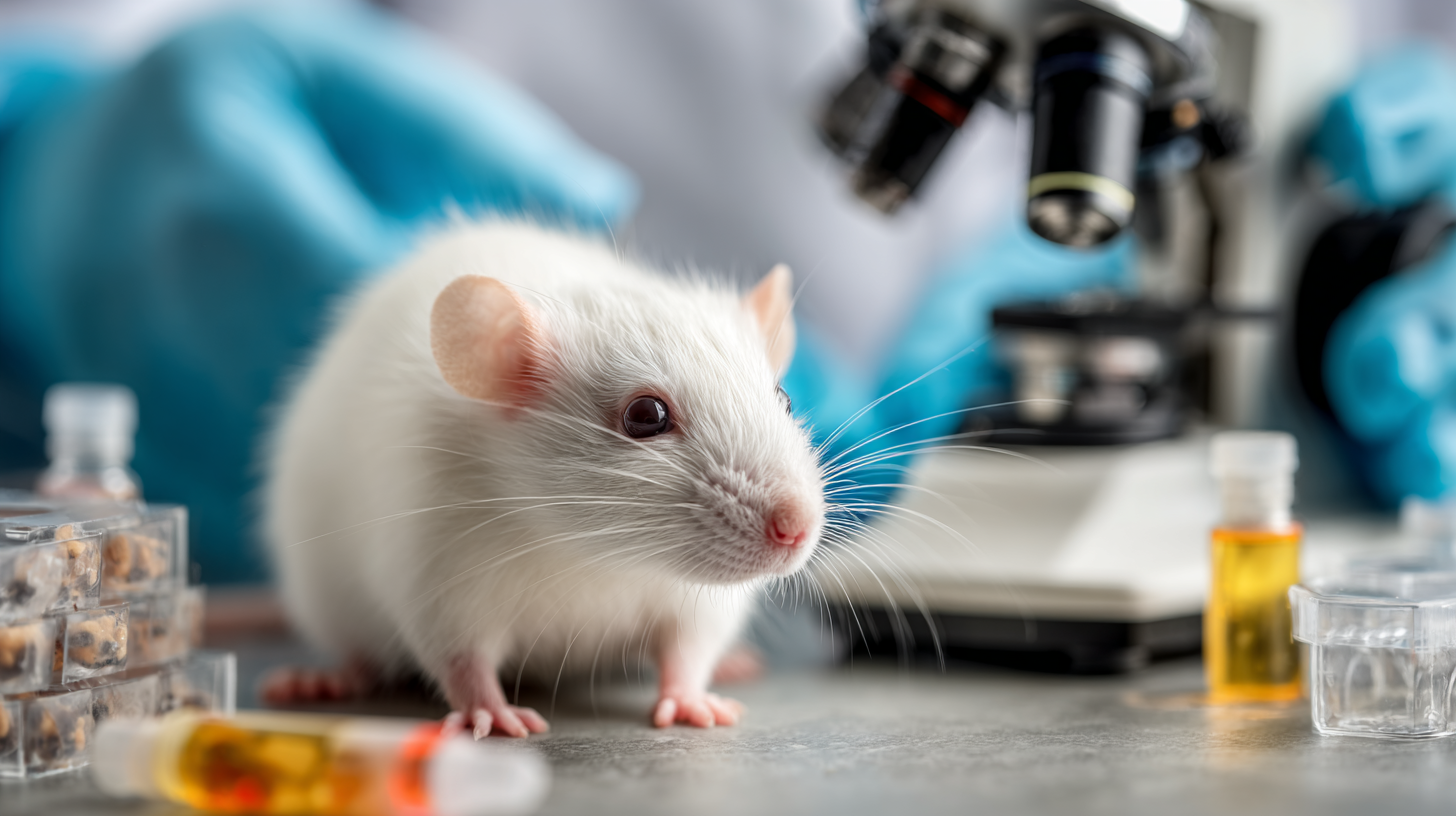 Pet rat receiving parasite examination with professional veterinary detection and treatment equipment