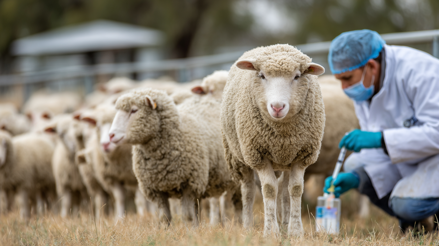 Healthy sheep receiving clostridial disease vaccination with professional veterinary prevention and flock safety