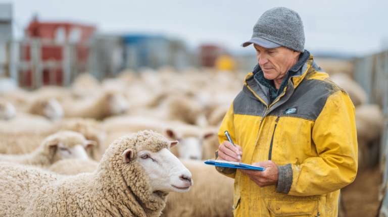 Sheep with internal parasite symptoms during professional veterinary examination with parasite testing and treatment