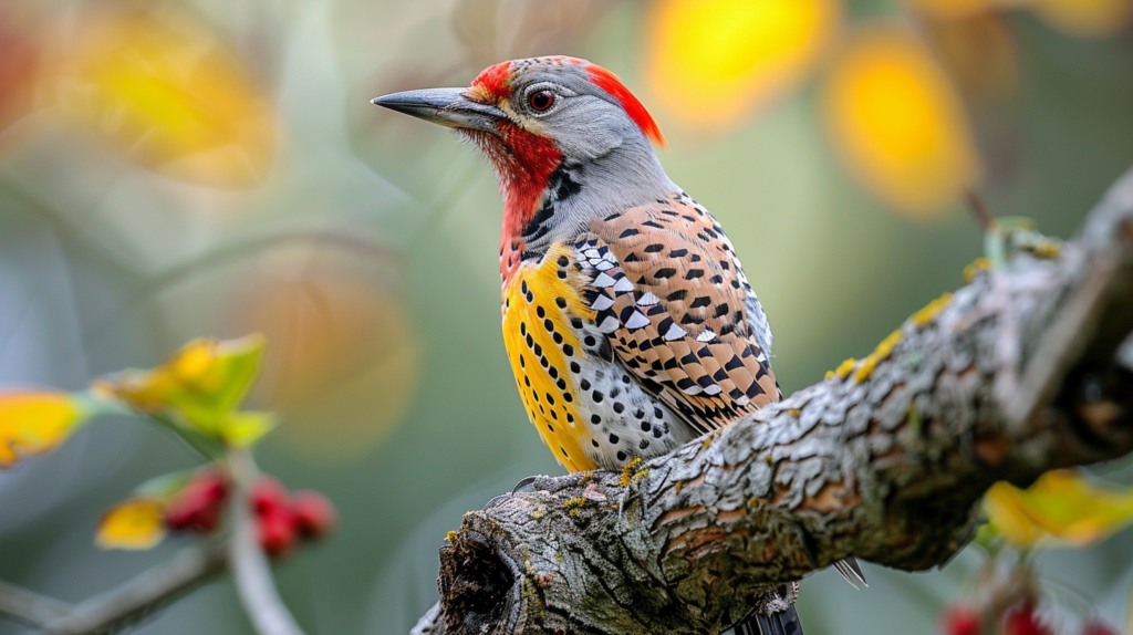 Yellow-shafted Flicker showing unique characteristics and drumming behavior with Alabama state facts and educational information