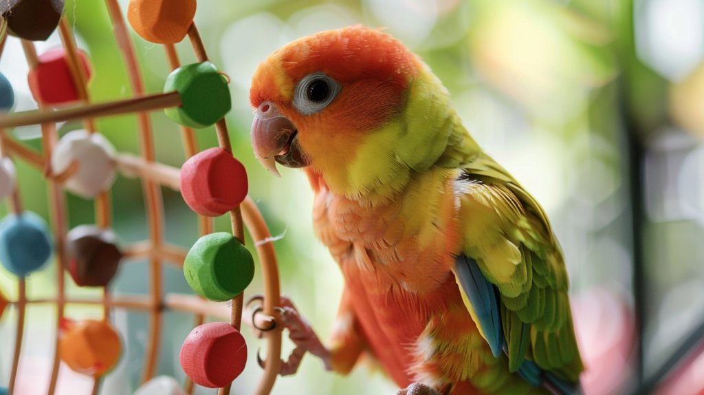 Bird training tips featuring mental stimulation toys and enrichment activities for pet birds