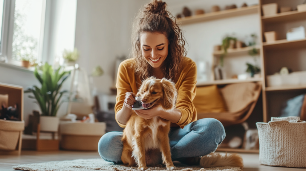 Busy pet owner benefiting from easy pet care hacks to save time and reduce stress