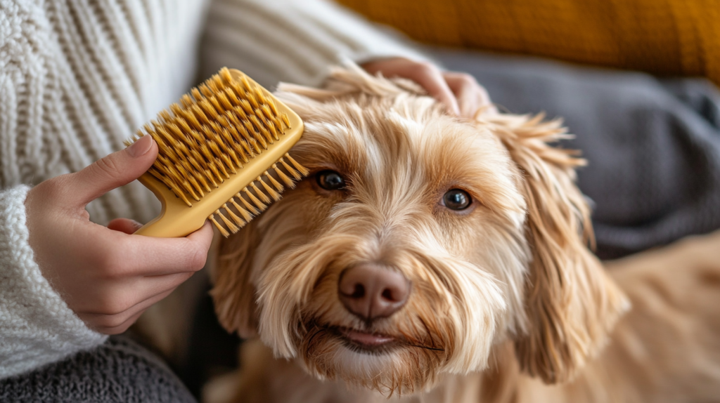 Pet owner using grooming tools demonstrating easy pet care hacks for simple maintenance