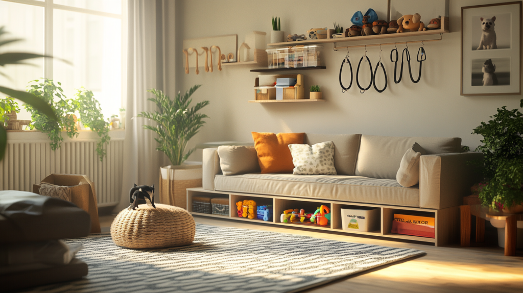 Organized pet supplies showing home management easy pet care hacks for pet owners