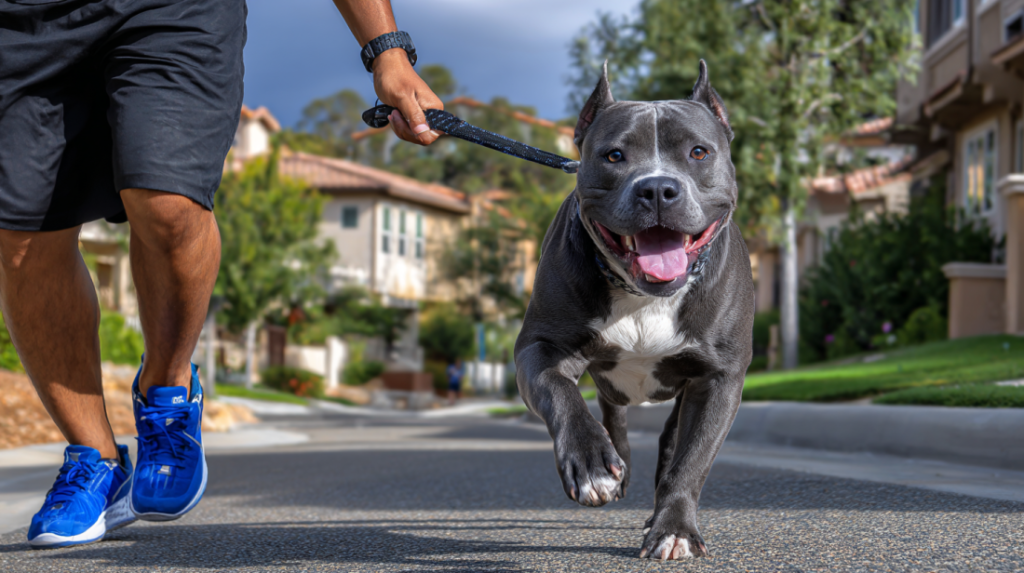 Active Pocket Bully dog exercising showing daily activity and exercise requirements