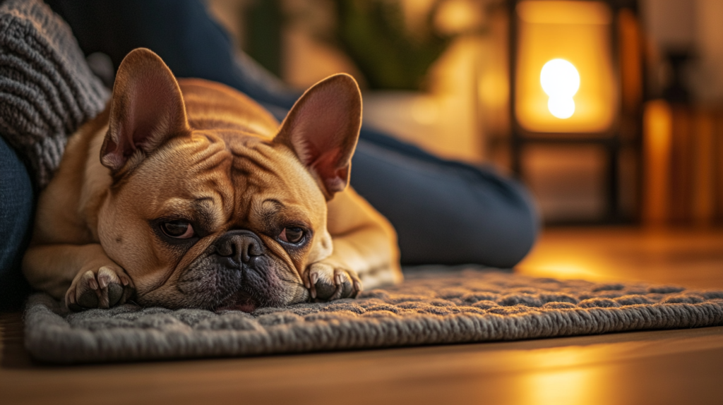 Pet obesity sign number five: overweight dog showing digestive issues with irregular bowel movements affecting daily routine and health