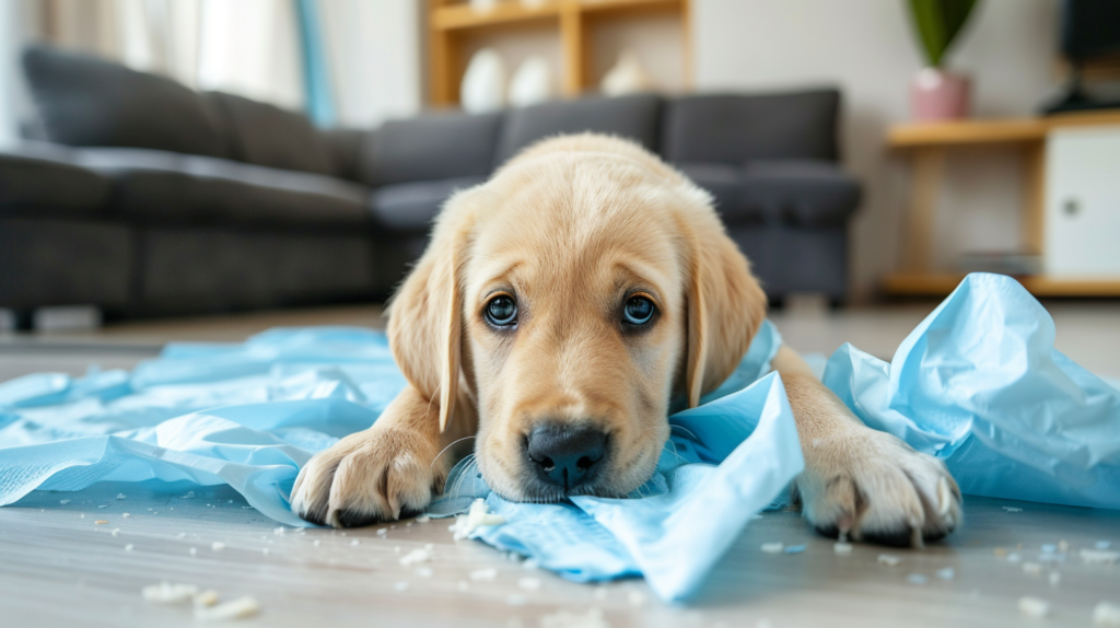 Puppy potty training accident cleanup showing proper handling and cleaning techniques