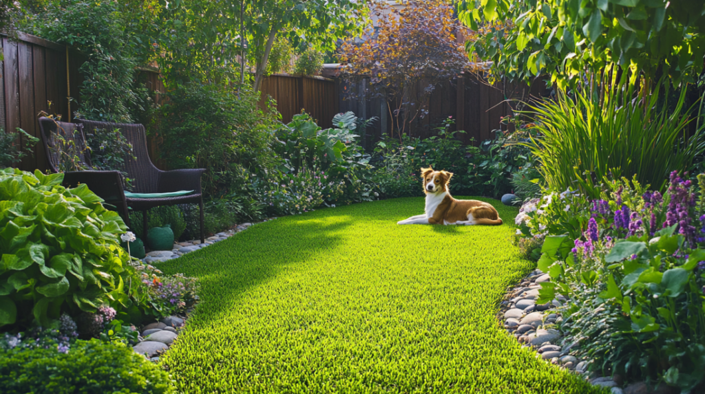 Beautiful pet-friendly landscaping with non-toxic plants and safe garden design combining aesthetics with pet safety