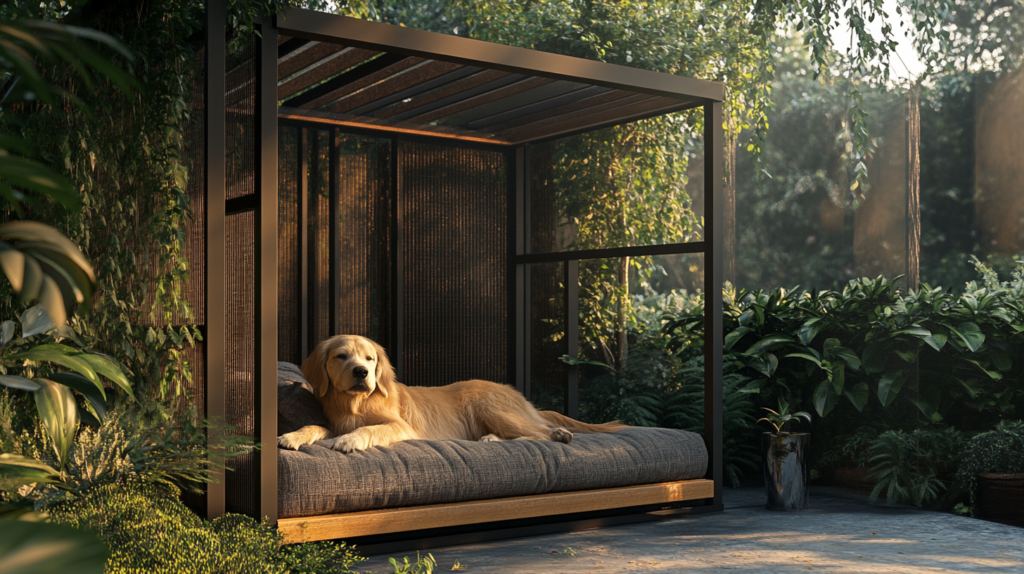 Weatherproof pet shelter providing protection from rain and sun ensuring pet comfort in all outdoor conditions