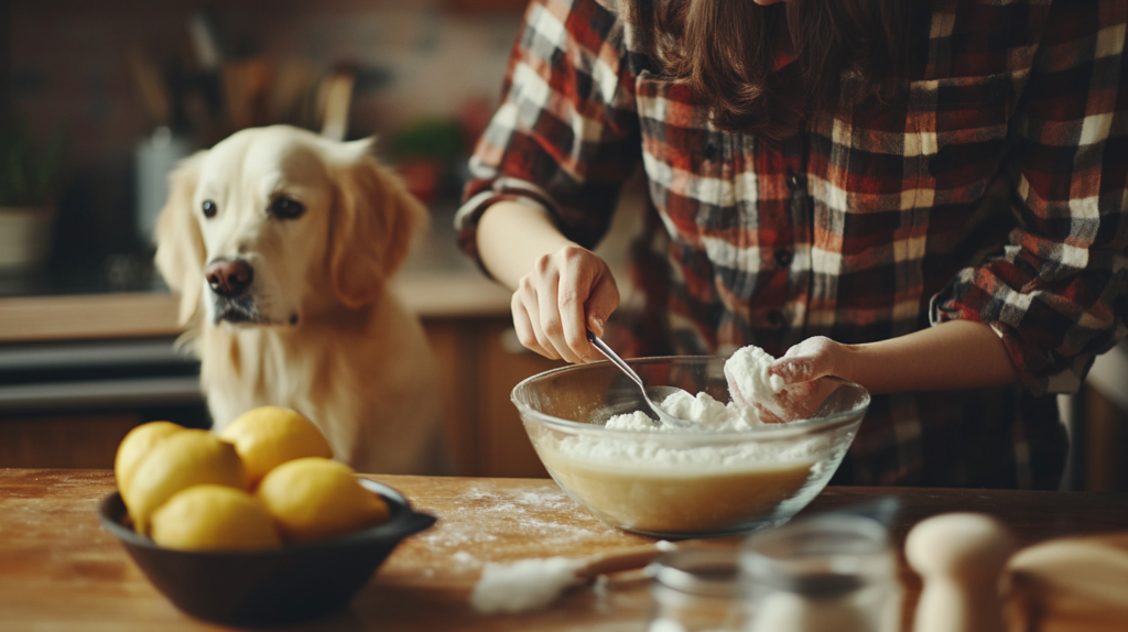 Homemade pet-safe cleaning supplies made from natural ingredients including white vinegar, baking soda, and essential oils, showing effective DIY alternatives to commercial chemical cleaners for pet households