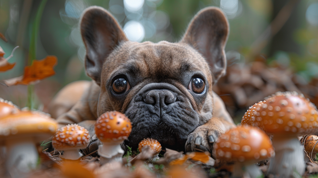 Emergency action flowchart showing immediate steps when dog eats mushrooms - pet first aid guide with phone numbers