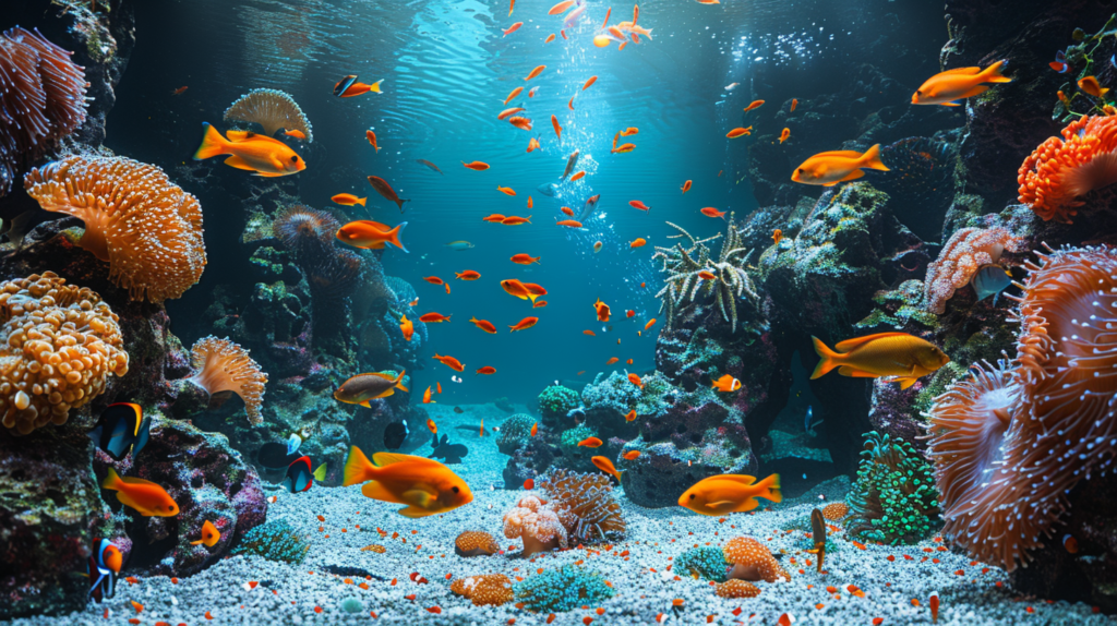 A complex aquarium centerpiece featuring various levels of rocks, embedded caves, plant attachment points, and open swimming spaces