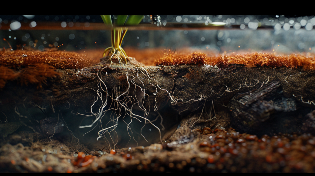 A detailed view of natural aquarium substrate showing various granule sizes and textures that provide ideal surface area for beneficial bacteria colonies