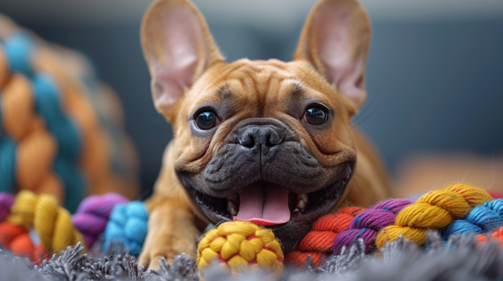 Hands braiding colorful t-shirt strips into a dog rope toy - DIY dog toys can be made from old clothes
