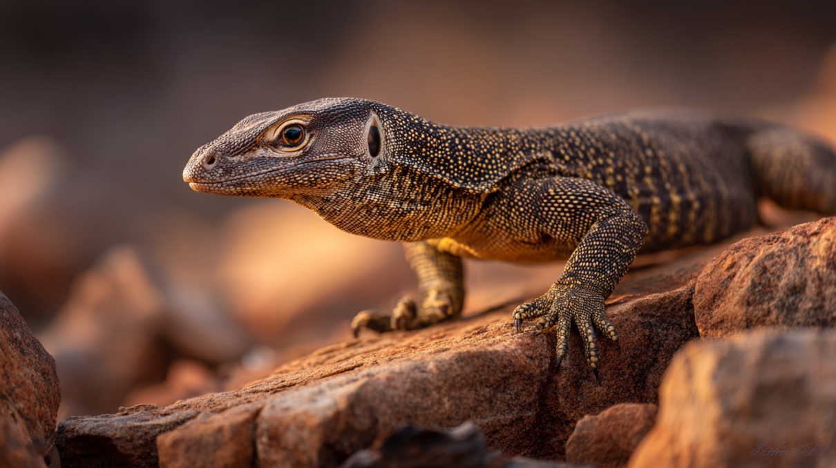 Beautiful Ackie monitor lizard displaying natural hunting behavior and healthy coloration - complete guide for finding quality lizards from US breeders