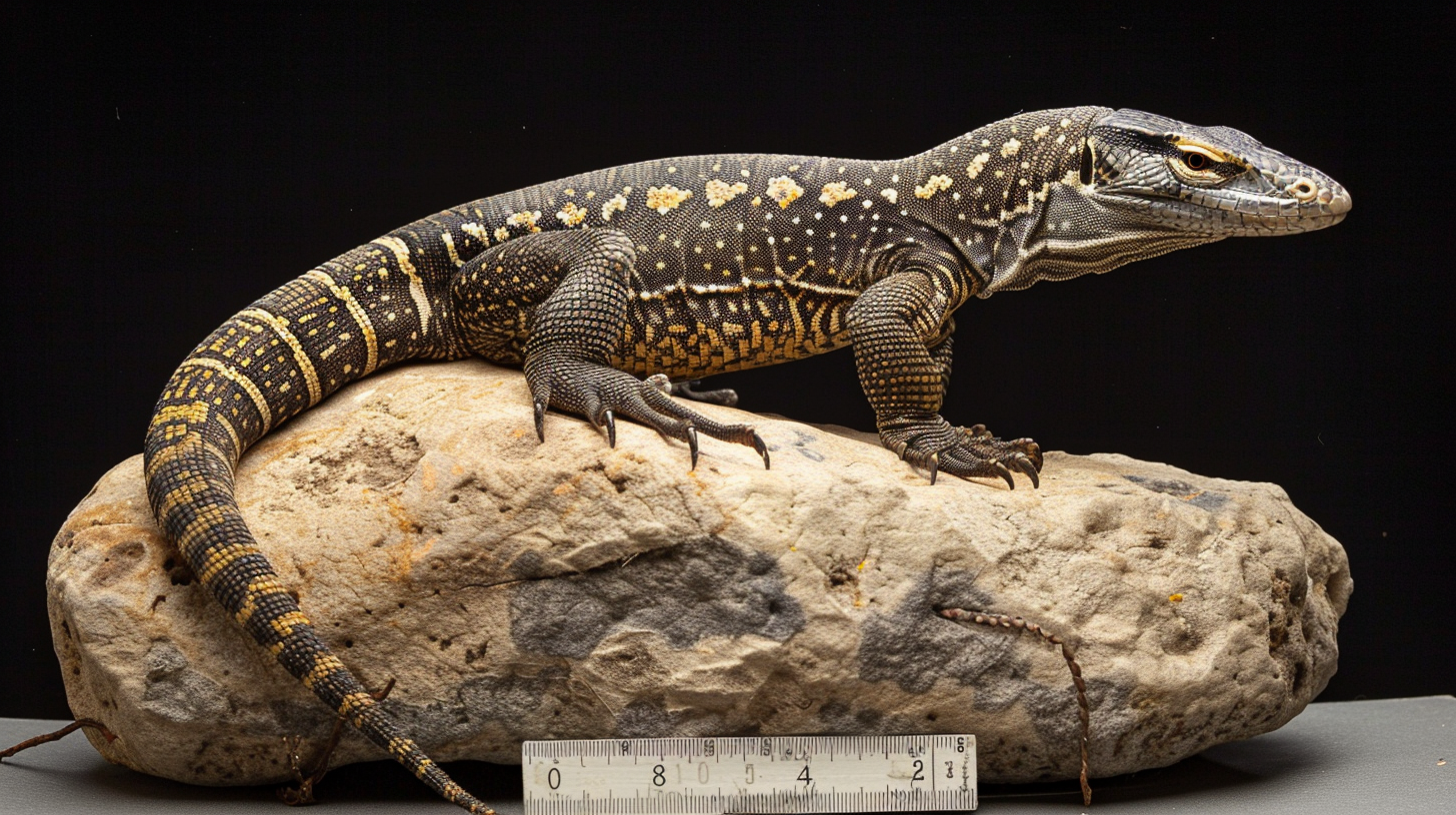 Adult ackie monitor lizard showing full size and proportions for pet reptile size reference
