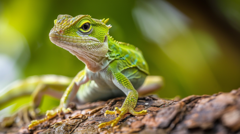 Green anole lizard displaying natural defensive behavior and mouth structure for pet education